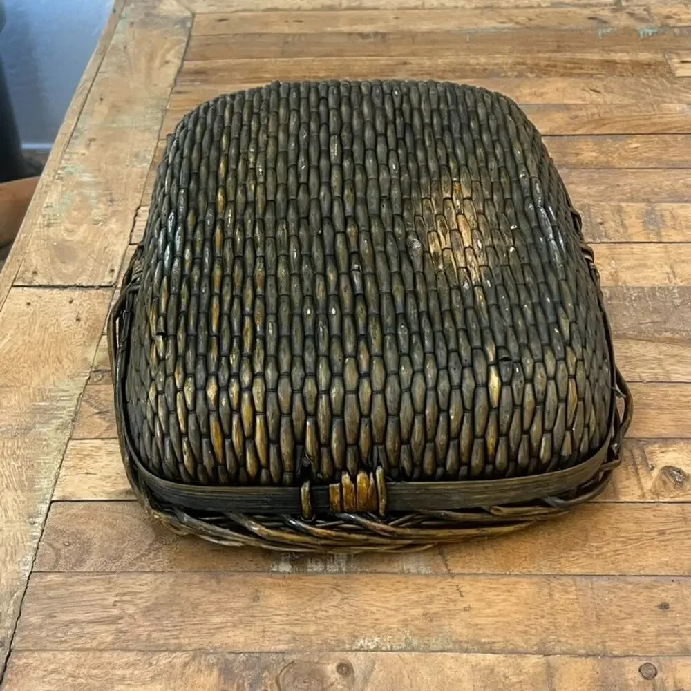 Vintage Chinese Hand Woven Willow Large Basket Rectangle 15